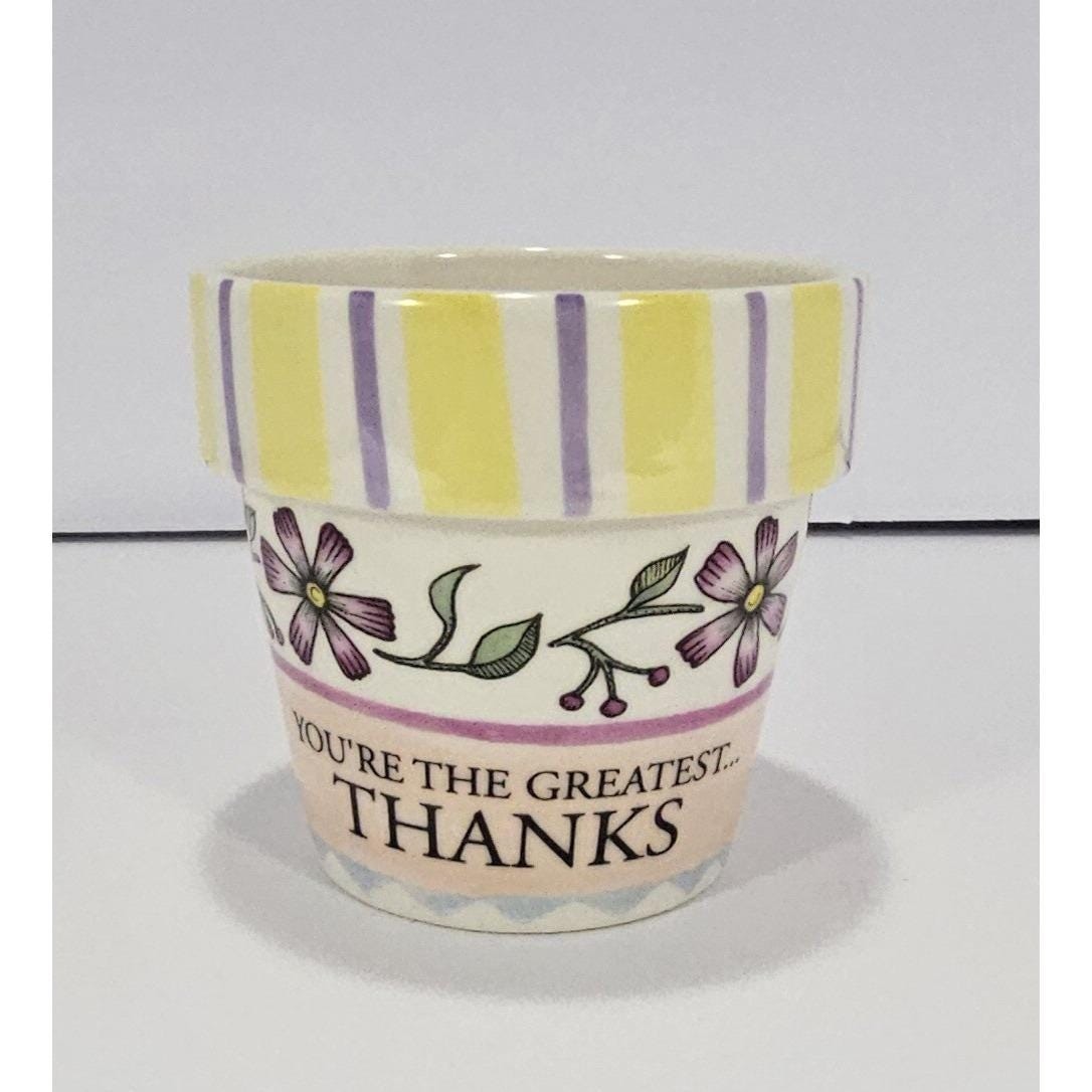 Vintage Russ Berrie Hand Painted Ceramic Flower Pot Planter 4.25"