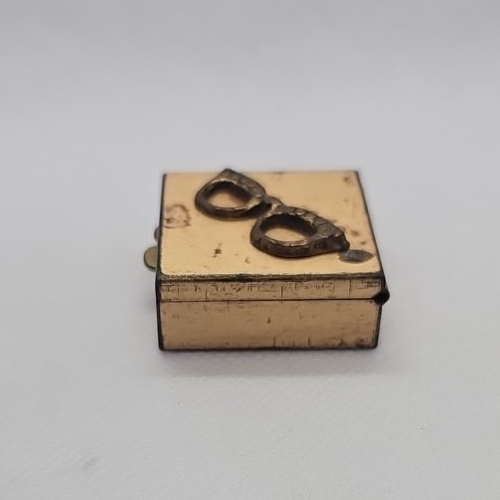 Vintage Metal Brass Pill Box  Glasses Raised Deco Square
