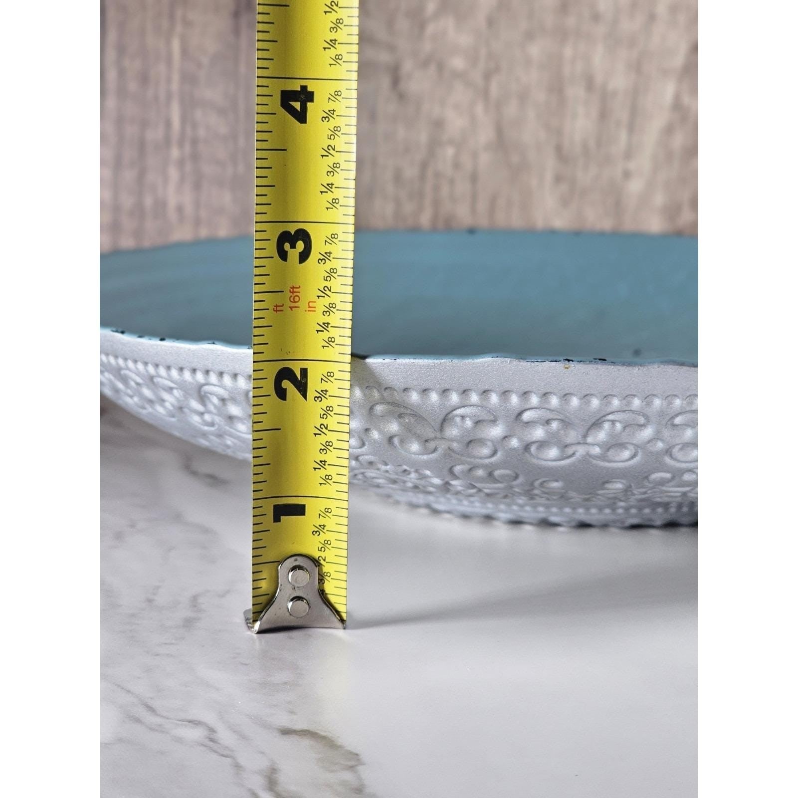 Vintage Rustic Turquoise Bowl with Silver Design | 12" Decorative Bowl