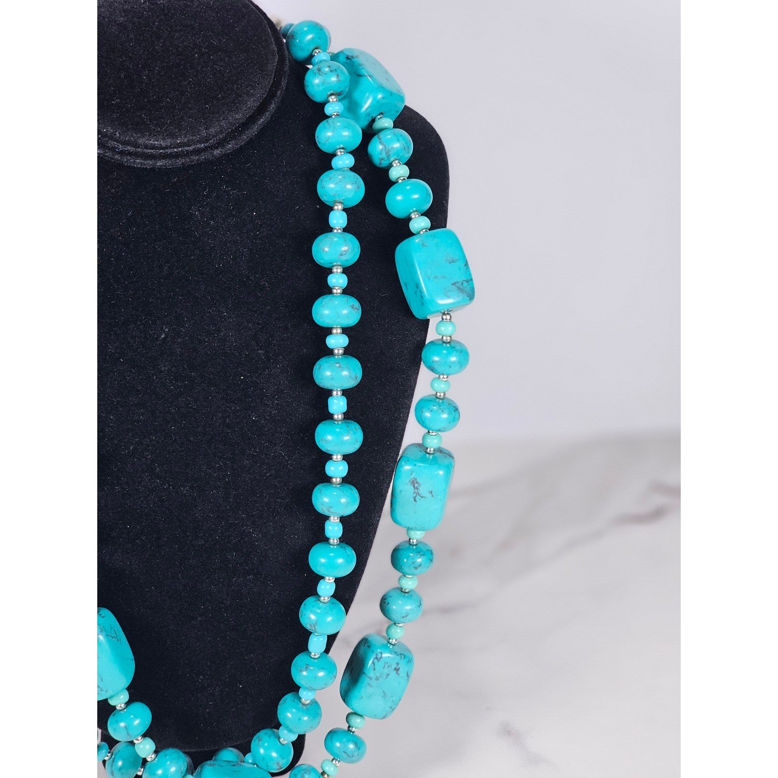 Vintage Turquoise Color Double Strand Beaded Necklace with Extender
