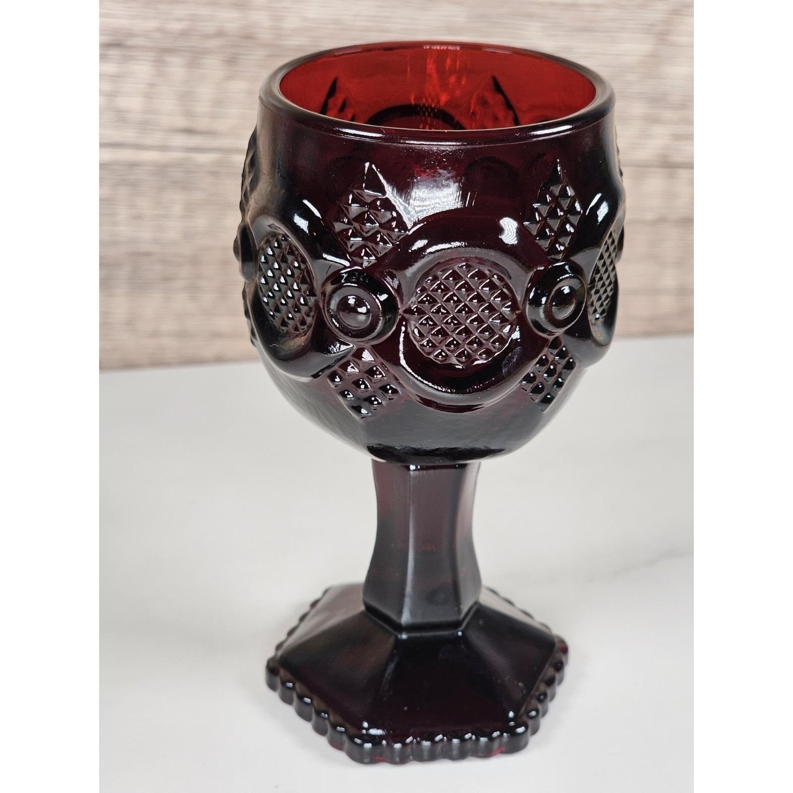 Vintage Avon Cape Cod Ruby Red Wine Goblet Victorian Pressed Glass