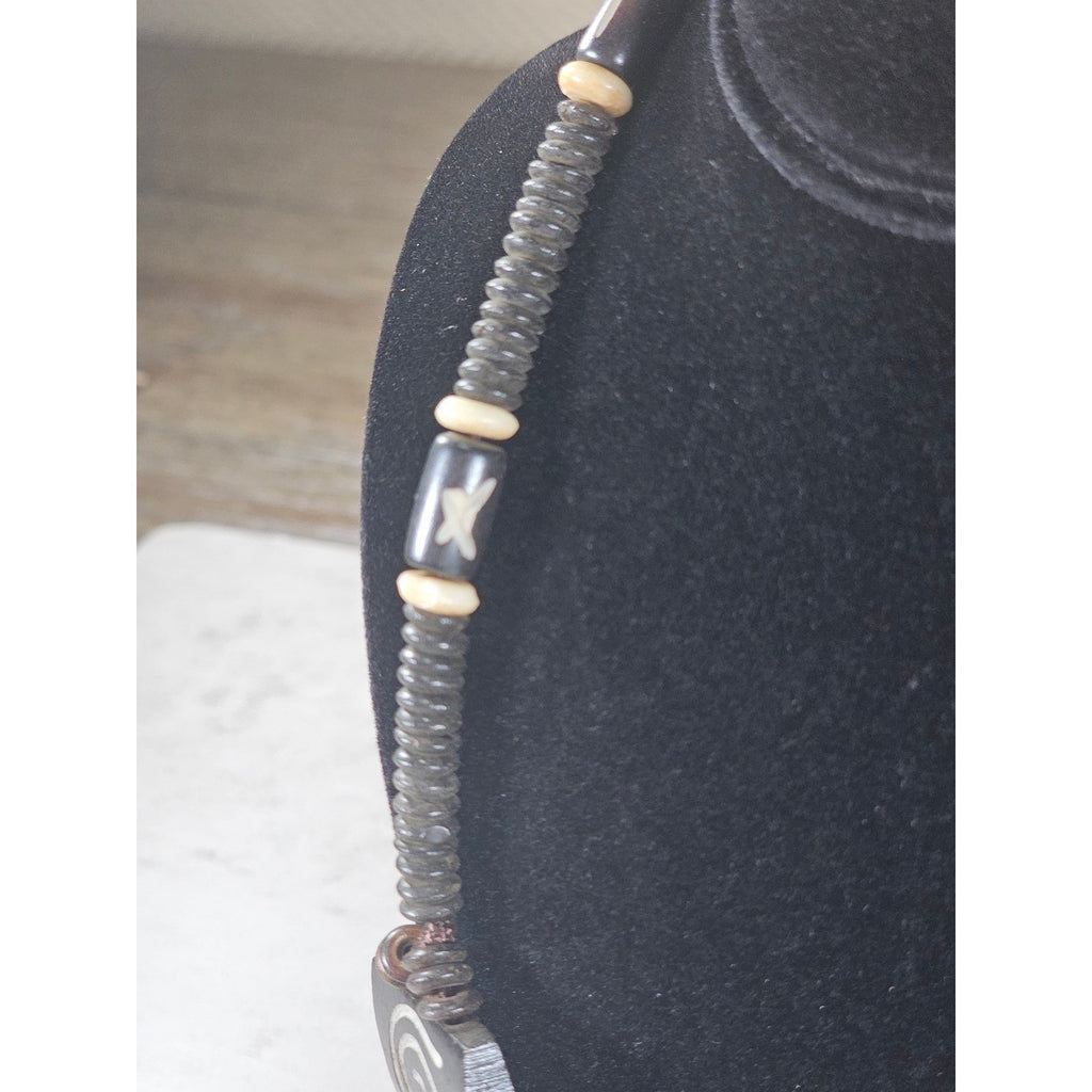 Vintage Tribal Carved Wood Spiral Necklace Statement Collar Black