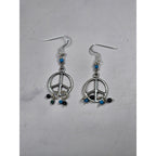 Vintage Sterling Silver Peace Sign Dangle Earrings 925 Beaded
