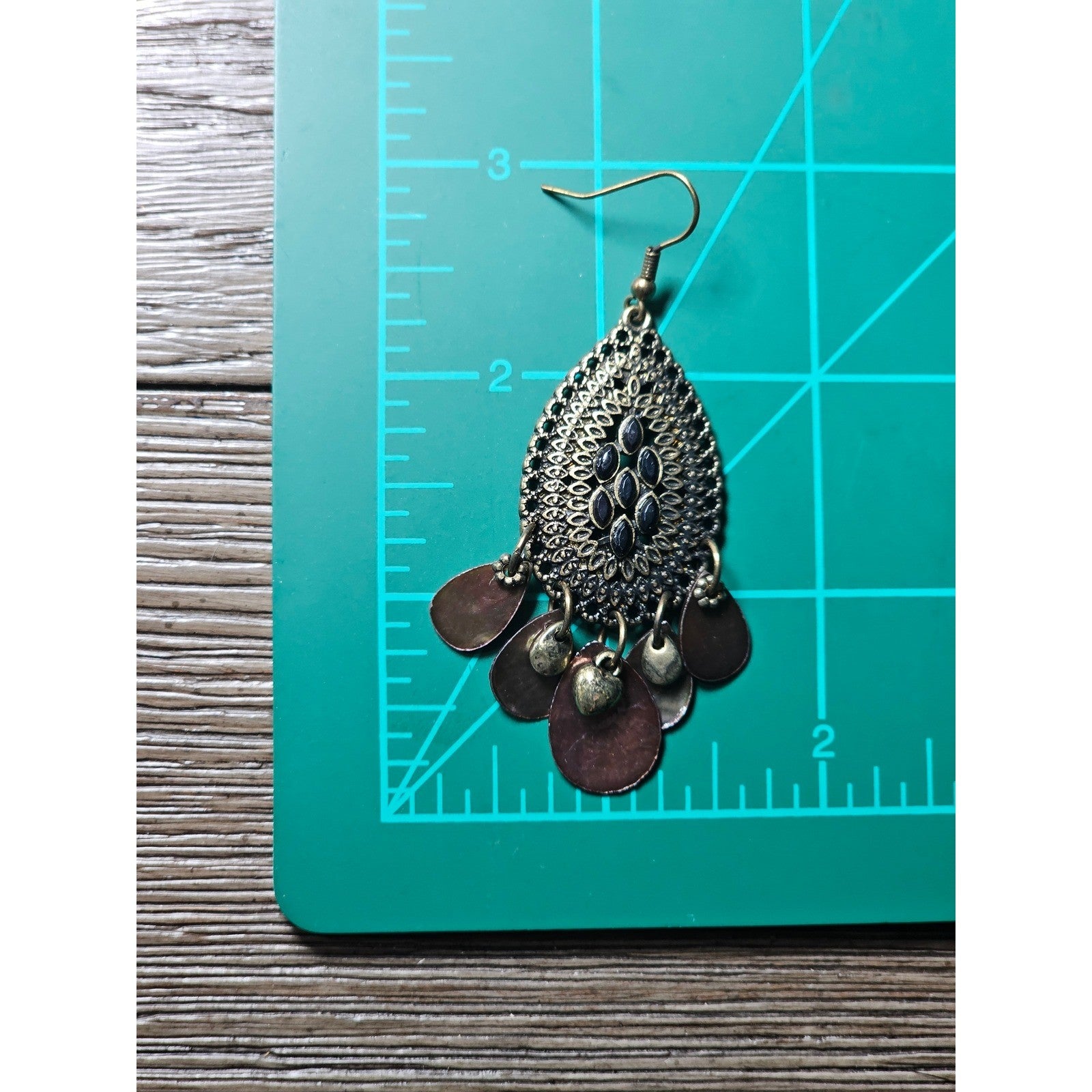 Boho Antique Gold Filigree Teardrop Chandelier Earrings Plum Shell Dangle Charms