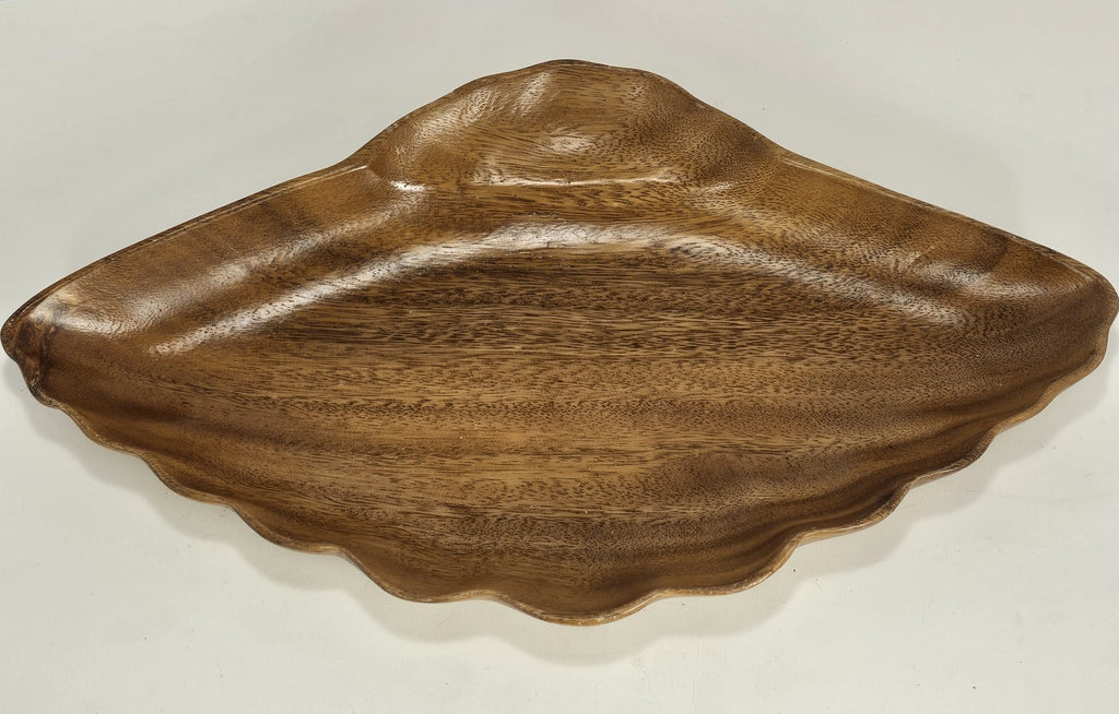 Monkey Pod Wood 13.5" Bowl seashell scalloped Serving Trinket Nut Dish Orobilt