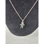 Vintage Sterling Silver Figural Pendant Blue Stone Dangle Necklace