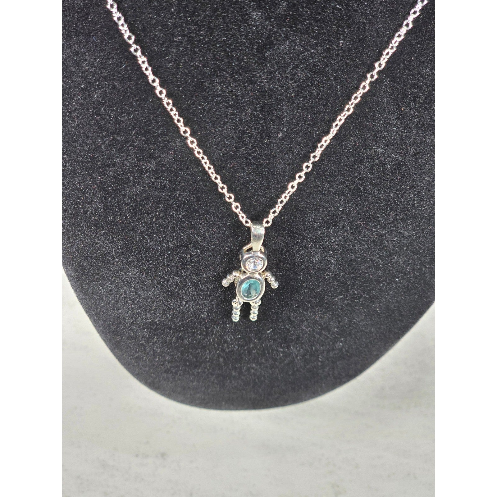 Vintage Sterling Silver Figural Pendant Blue Stone Dangle Necklace