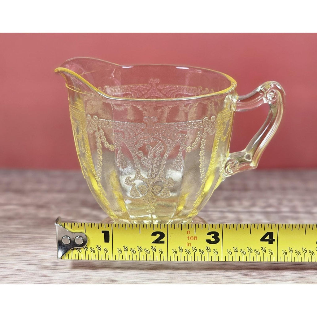 Vintage Anchor Hocking Cameo Ballerina Yellow Glass Creamer & Sugar Set