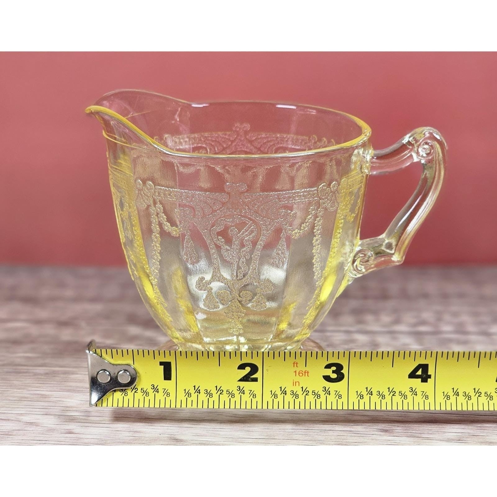 Vintage Anchor Hocking Cameo Ballerina Yellow Glass Creamer & Sugar Set