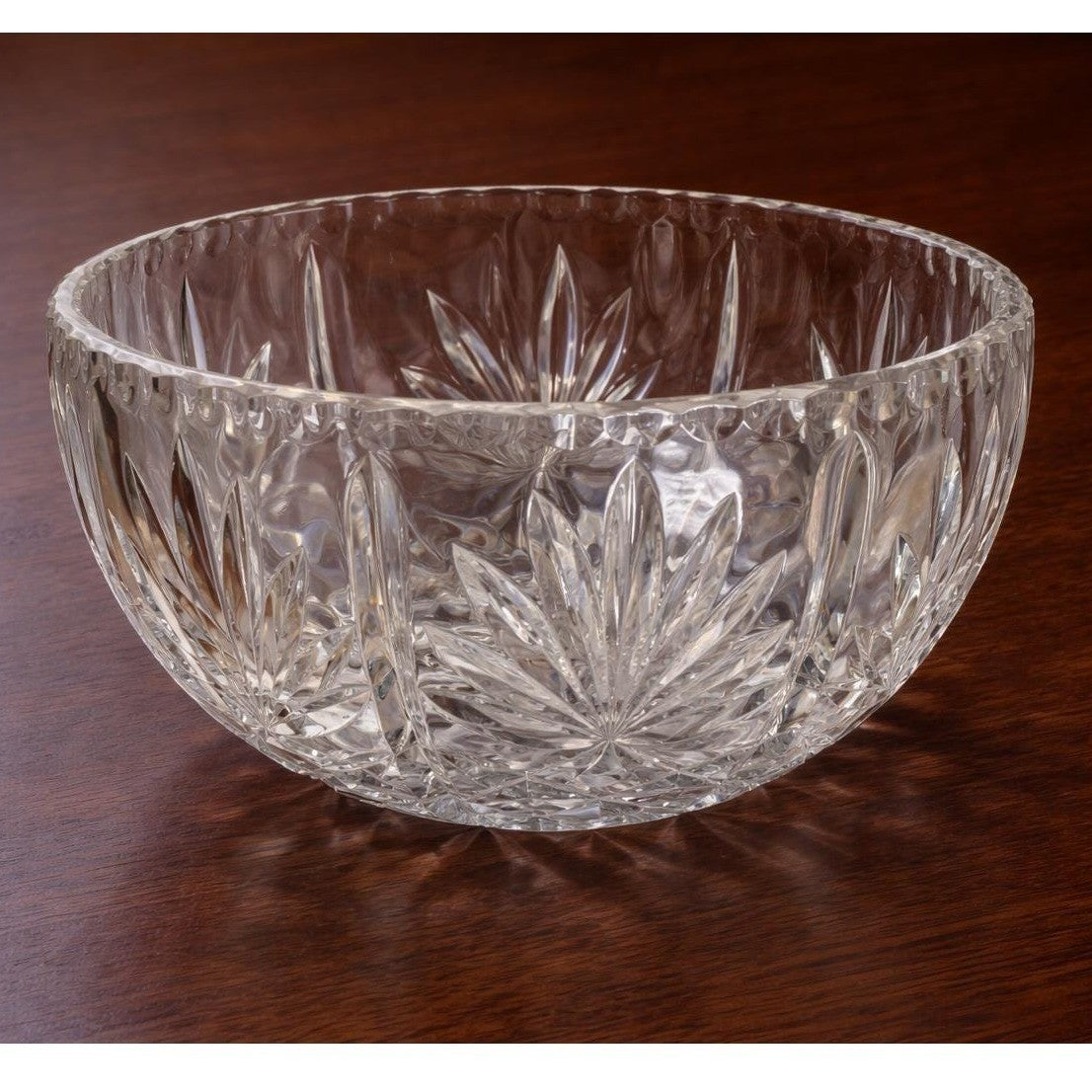 Vintage Cut Crystal Glass Bowl Starburst Pattern Scalloped Rim