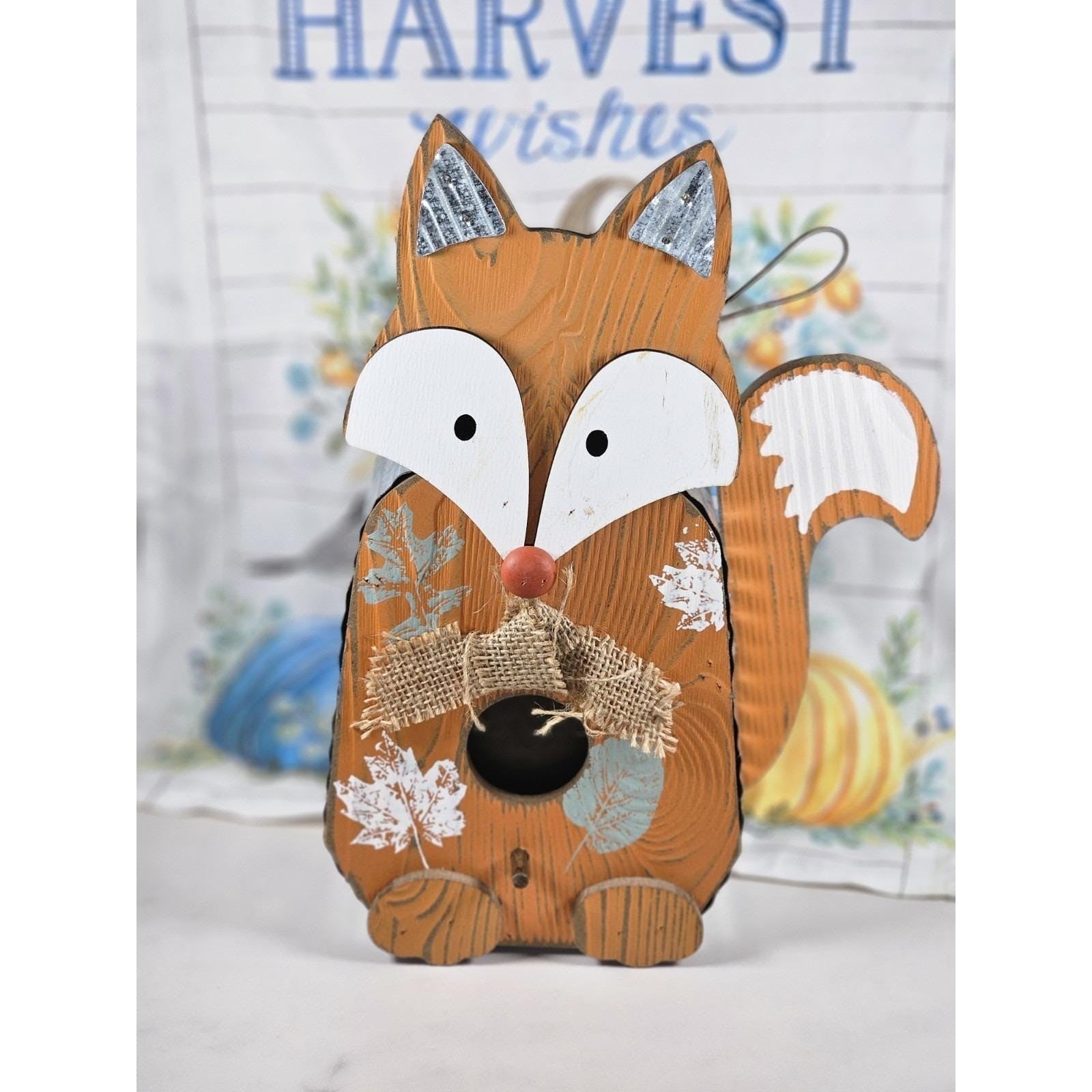 Autumn Fox Birdhouse and Garden Flag Set Rustic Fall Yard Decor