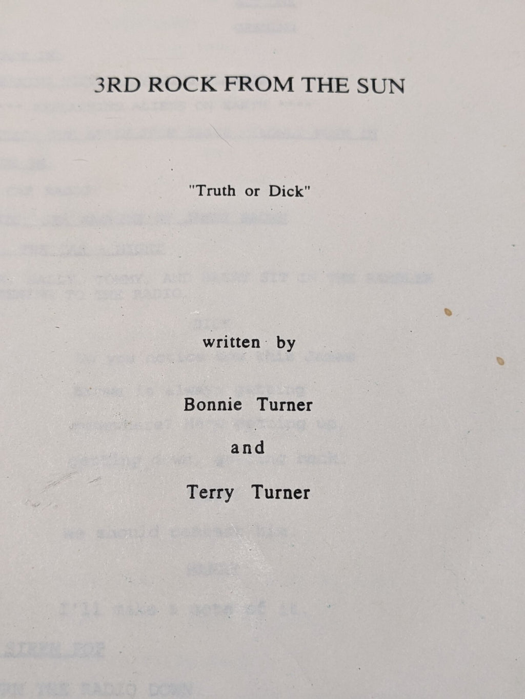 3rd Rock from the Sun First Draft Script “Truth or Dick” TV Sitcom 1995
