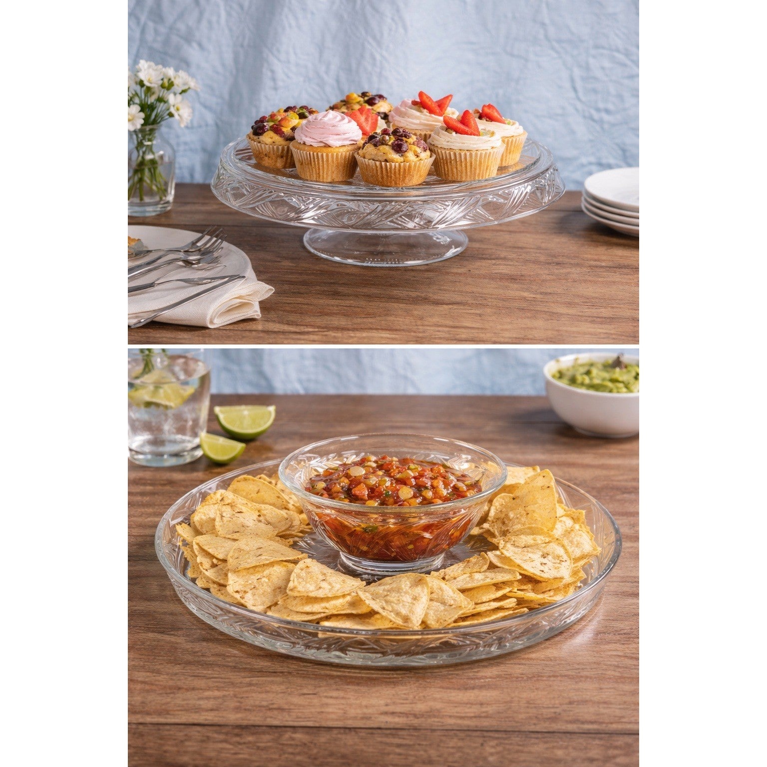 Vintage Pressed Glass Reversible Food Display Stand with Dip Bowl 11"