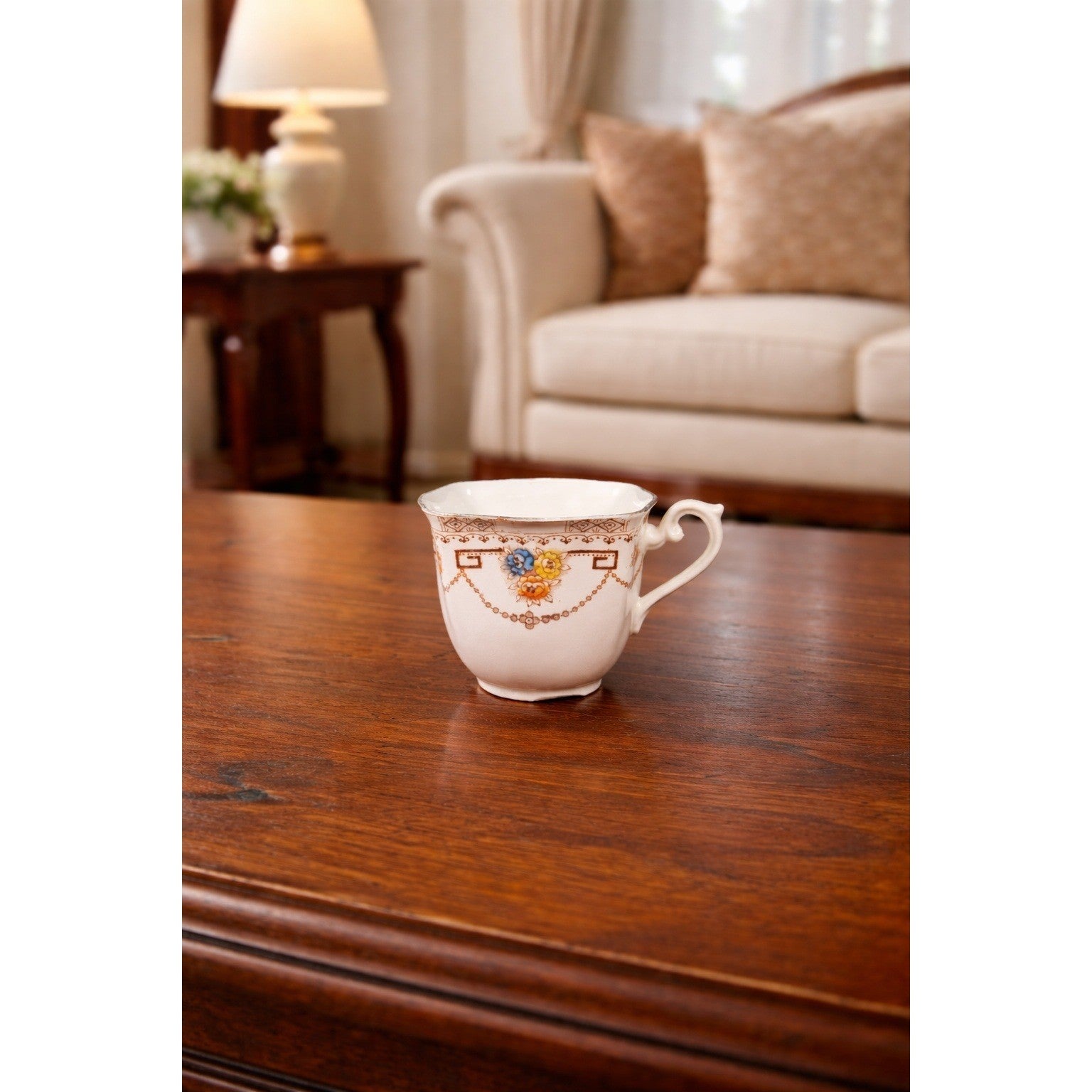 Vintage English Porcelain Teacup Floral Gold Trim Made in England