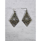 Vintage Filigree Dangle Earrings Diamond Floral Drop Brass Tone