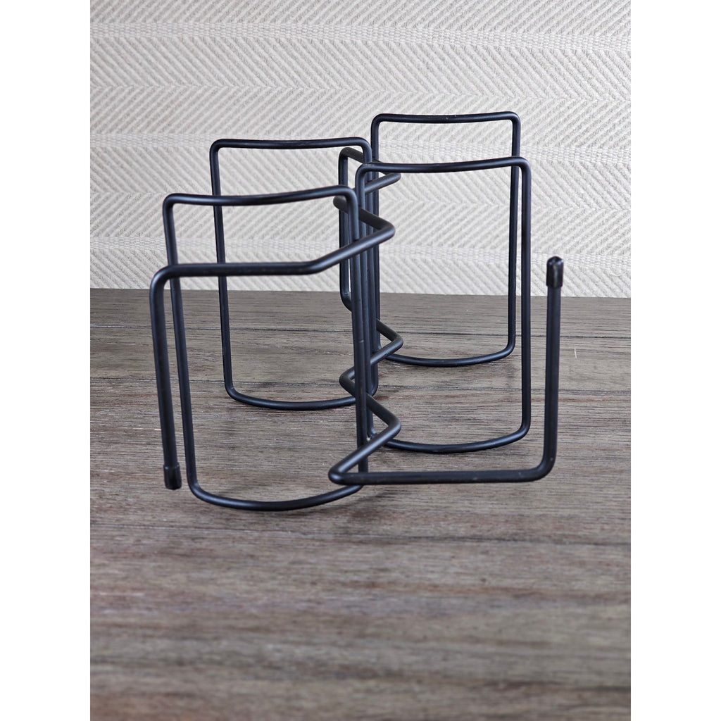 Modern Black Metal Wine Bottle Holder Tabletop Rack Holds 4 Bottles