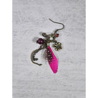 Vintage Pink Feather Charm Earrings Floral Boho Dangle Drop