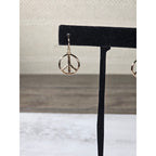 Vintage Gold Tone Peace Sign Dangle Earrings Boho Retro Jewelry