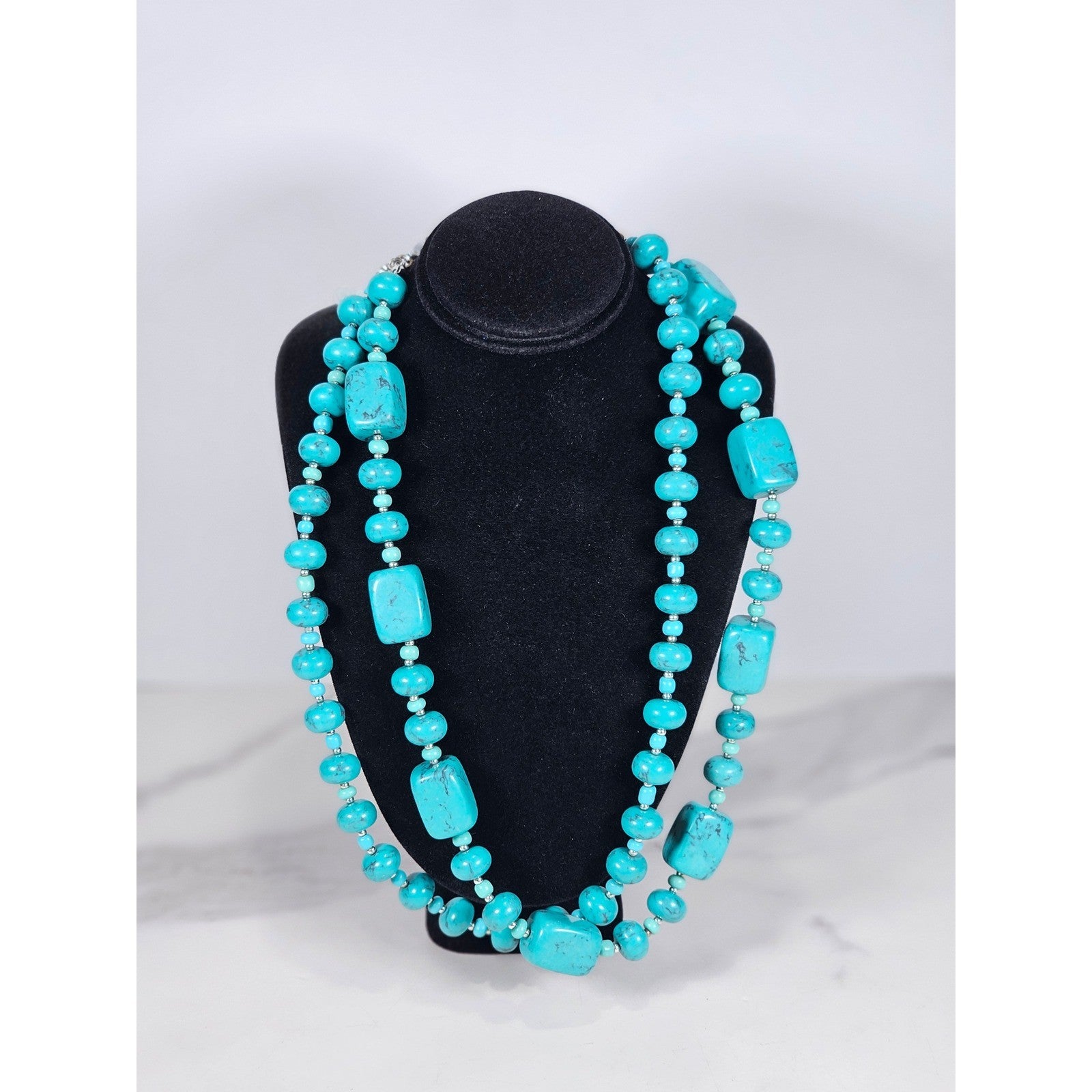 Vintage Turquoise Color Double Strand Beaded Necklace with Extender