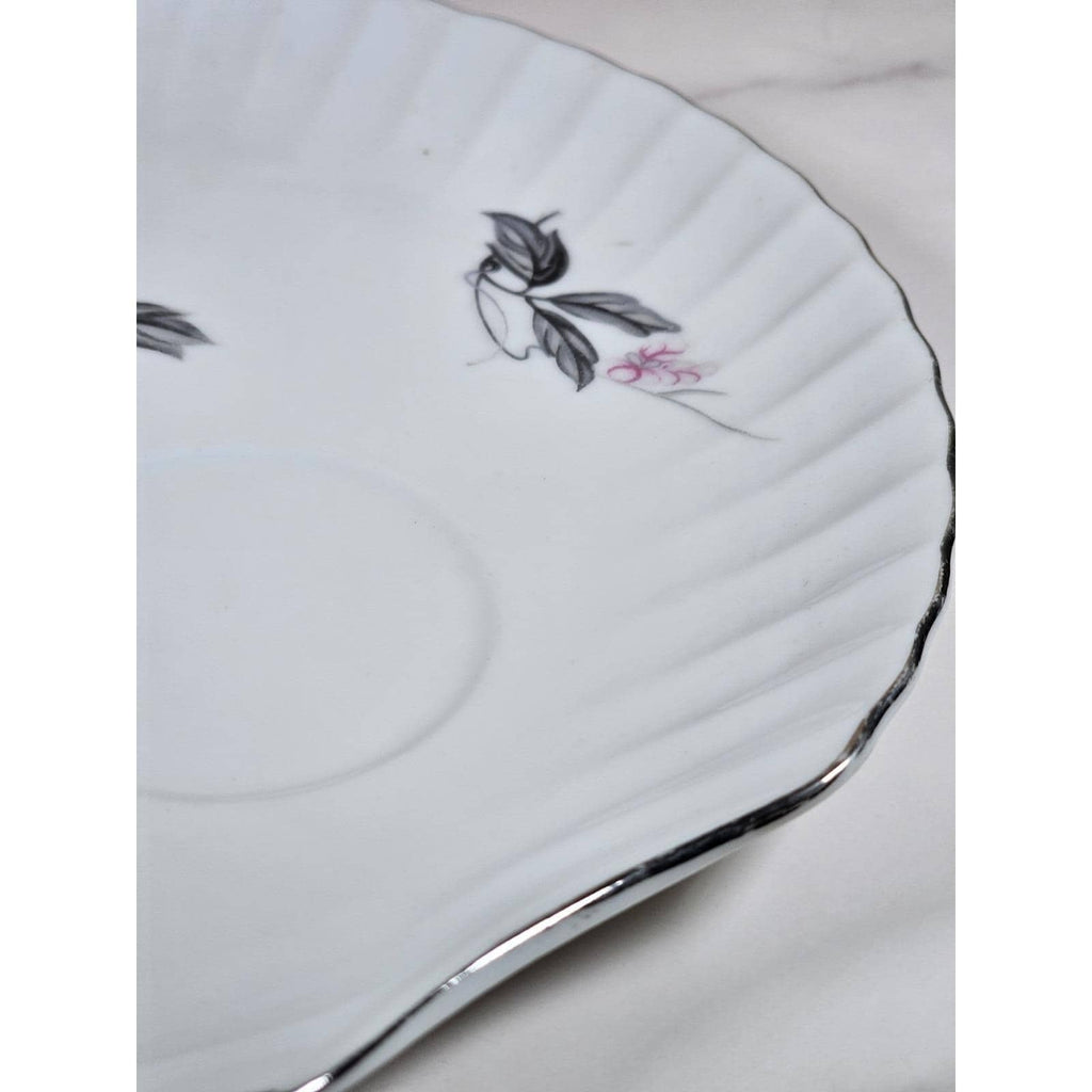 Vintage Porcelain Snack Plate Hand Painted Cherry Blossom Floral 8 Inch