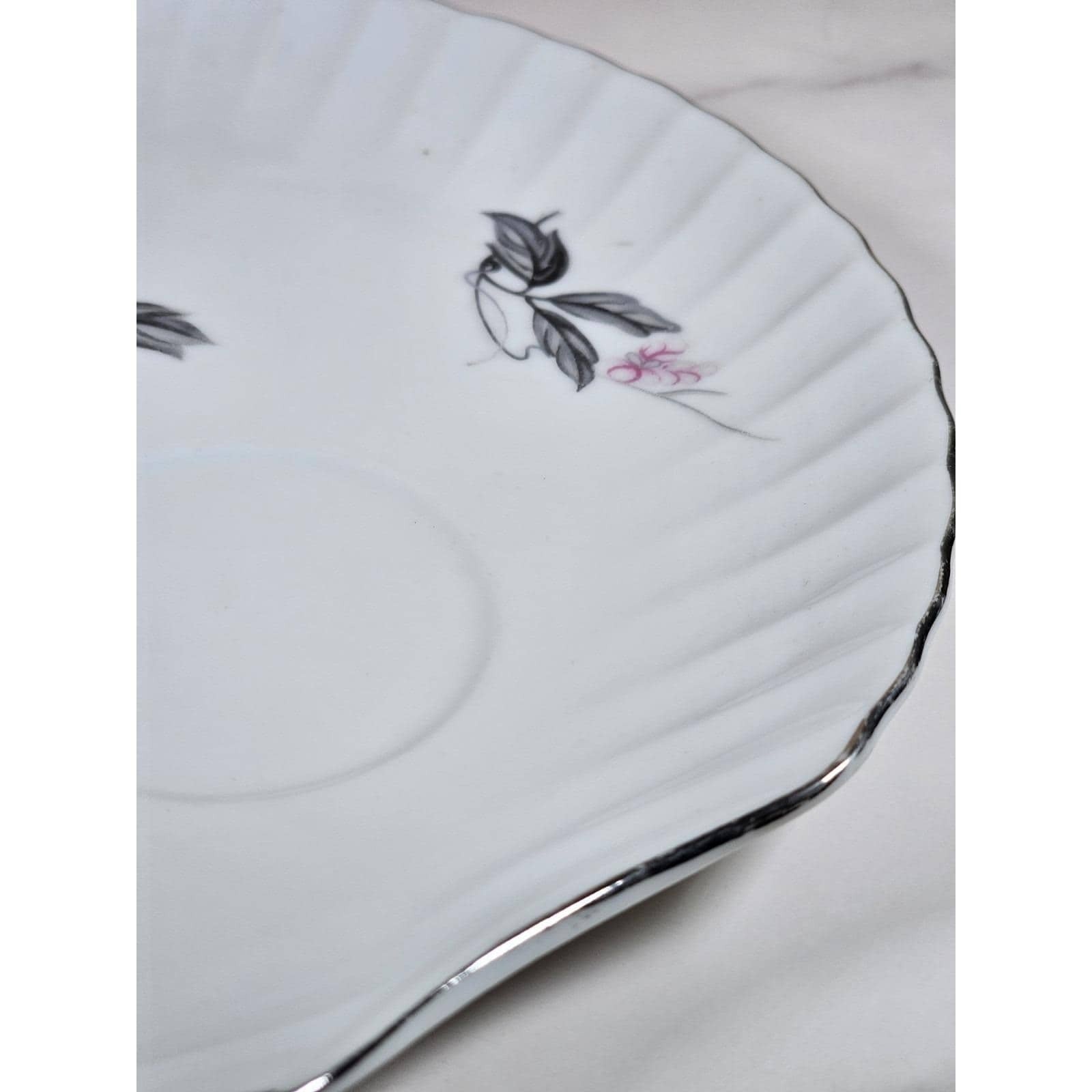 Vintage Porcelain Snack Plate Hand Painted Cherry Blossom Floral 8 Inch