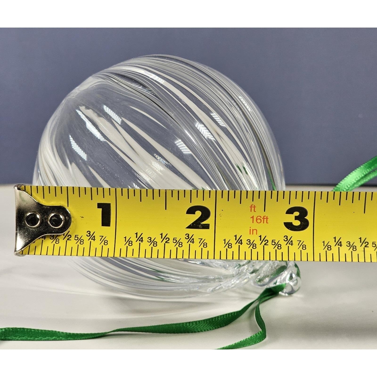 Vintage Hand Blown Ribbed Glass Ornament Clear Holiday Decor 4 Inch