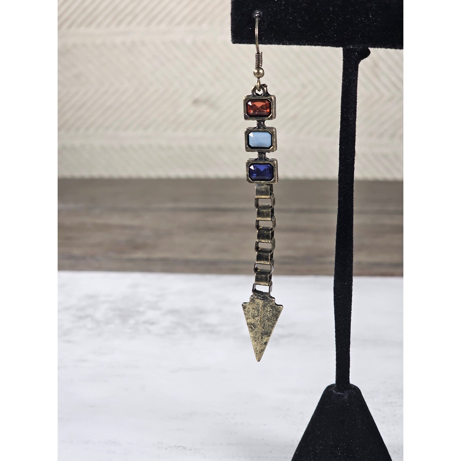Vintage Arrow Dangle Earrings Red White Blue Boho Drop Jewelry