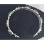 Vintage Green Cabochon Cuff Bracelet Silver Tone Statement