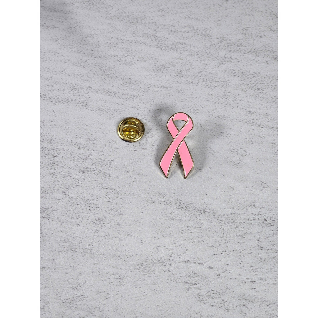 Vintage Pink Ribbon Enamel Pin Gold Tone 1 Inch Awareness Brooch