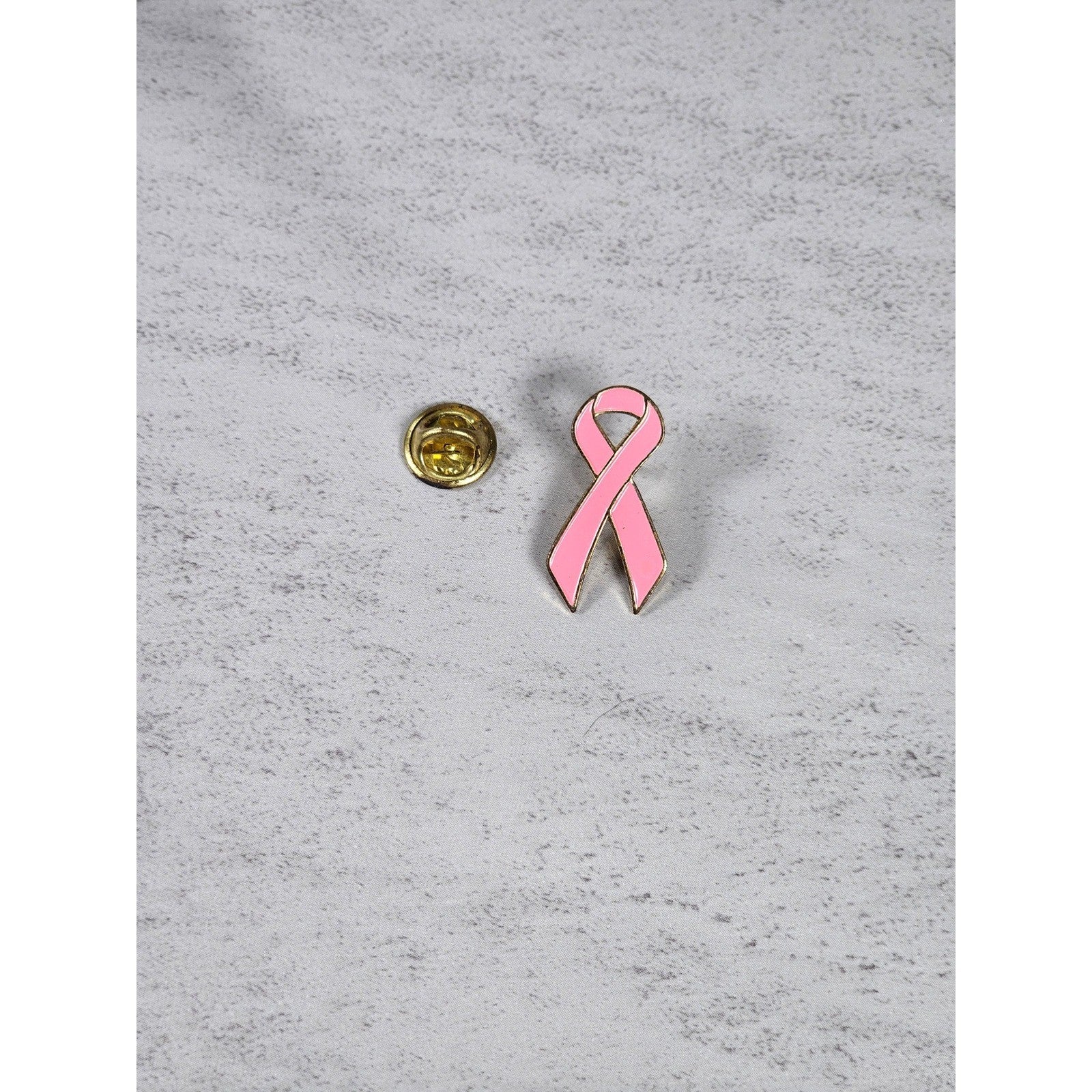 Vintage Pink Ribbon Enamel Pin Gold Tone 1 Inch Awareness Brooch