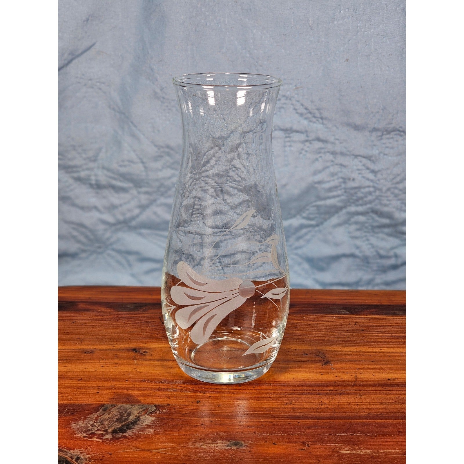 Vintage Etched Clear Glass Bud Vase Floral Bottle Style 7 Inch Decor