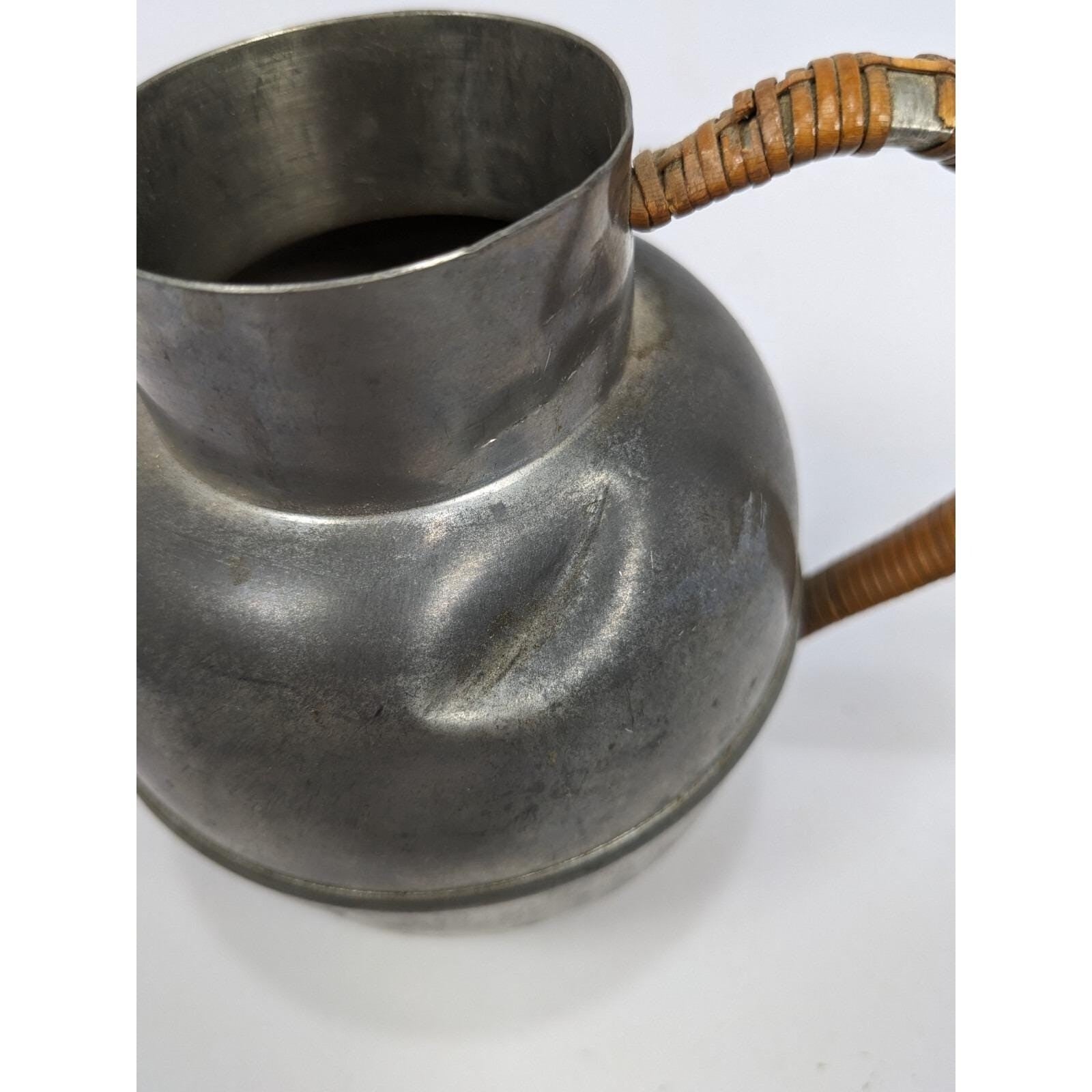 Rogers Pewter Coffee Pot Rattan Handle Mid Century Solid Pewter