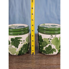 Vintage Grape Leaf Canisters with Lids – Set of 2 – Green Ceramic