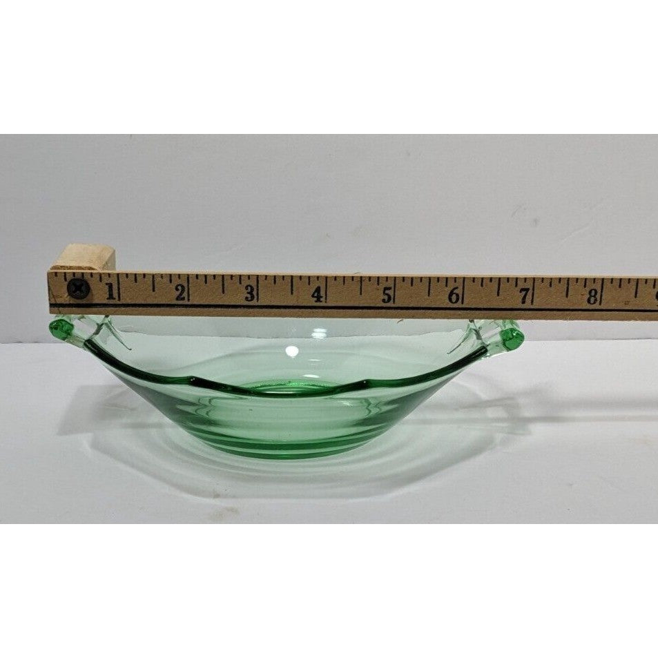 Vintage Green Glass Candy Dish with Handles | 7 Inch Decorative Serving Bowl
