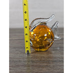 Vintage Amber Art Glass Fish Figurine 5" Hand Blown Bubble Glass