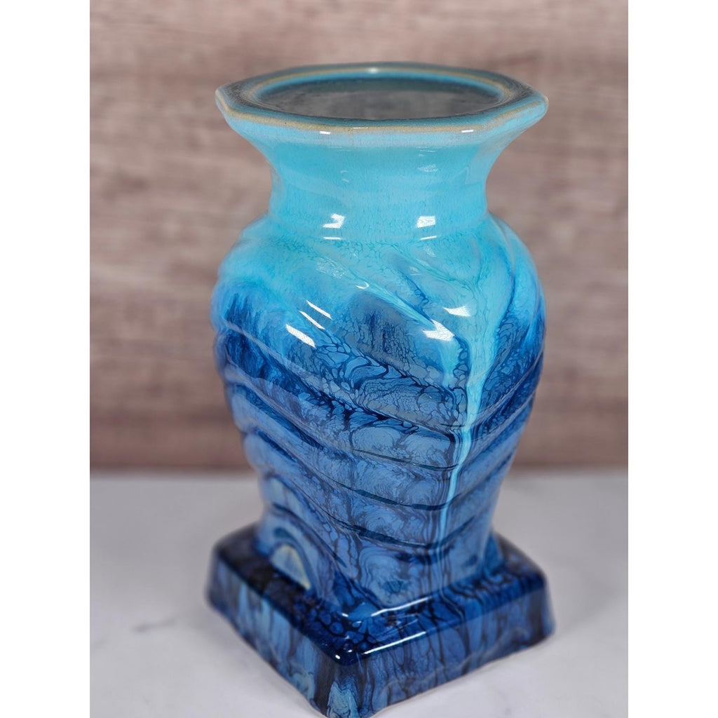 Vintage Drip Glaze Vase Blue Ceramic Sculptural Art Pottery