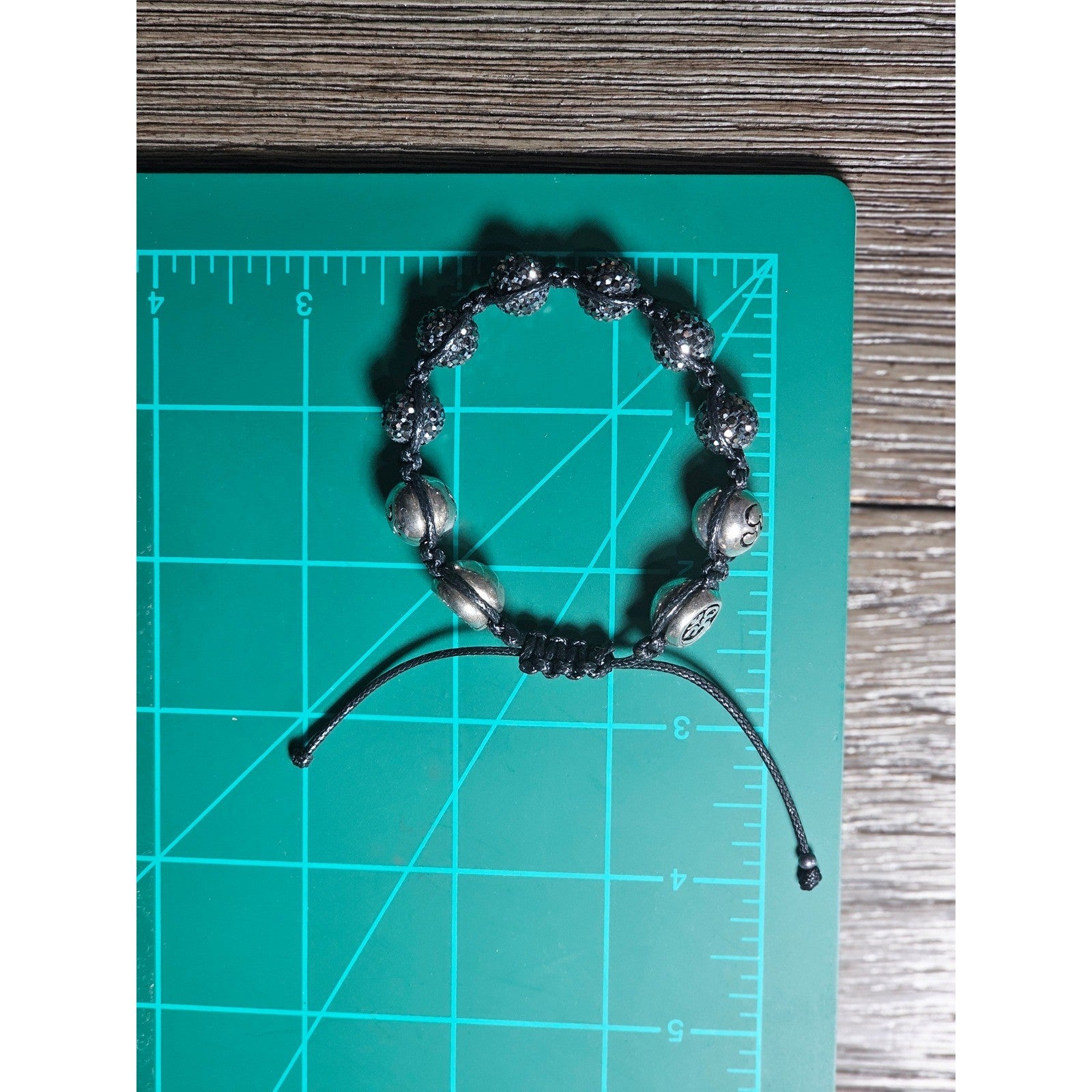 Adjustable Om Bracelet Black Cord Rhinestone Bead Spiritual Bracelet