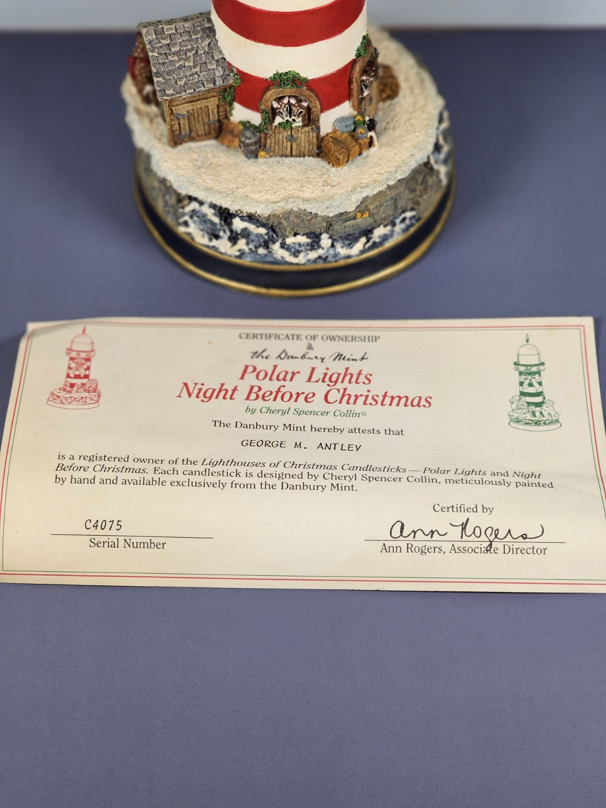 VTG Danbury Mint “Night Before Christmas” Lighthouse Candle Holder Nautical