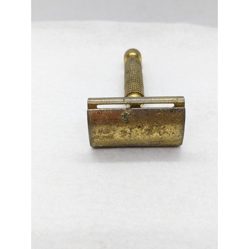 Vintage STAR Gold Tone Safety Razor Textured Handle