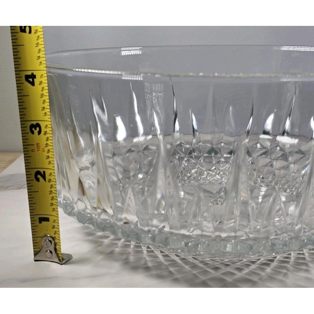 Vintage Arcoroc Glass Bowl Diamond Cut 9 Inch Serving Bowl