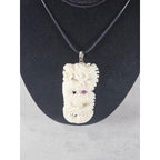 Vintage Carved Dragon Pendant Necklace With Pink Stone