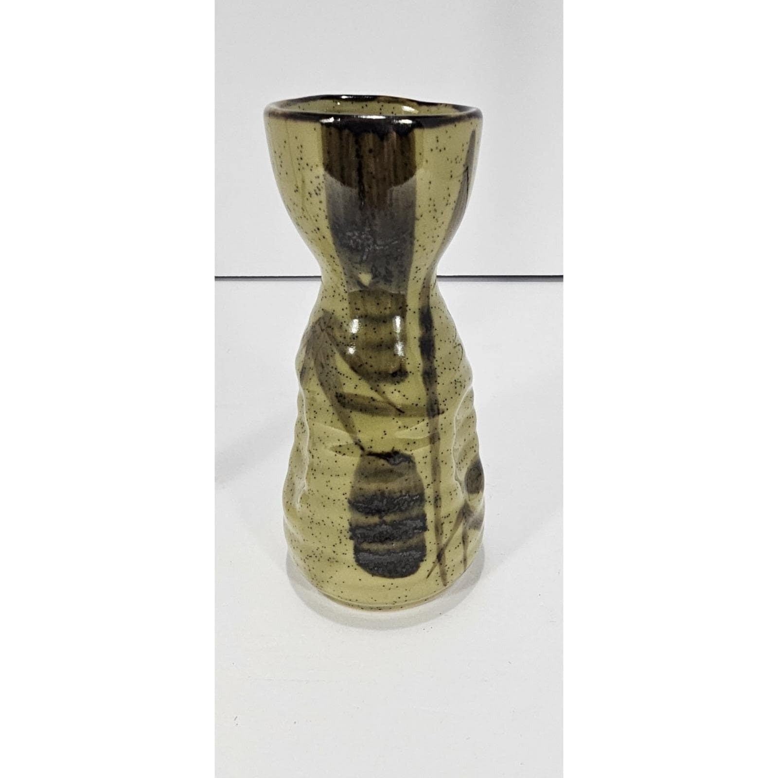 Handcrafted Stoneware Sake Pitcher Bamboo Motif Ceramic