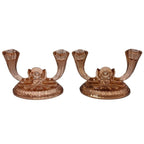 Vintage Heisey Peach Depression Glass Double Candelabras Pair