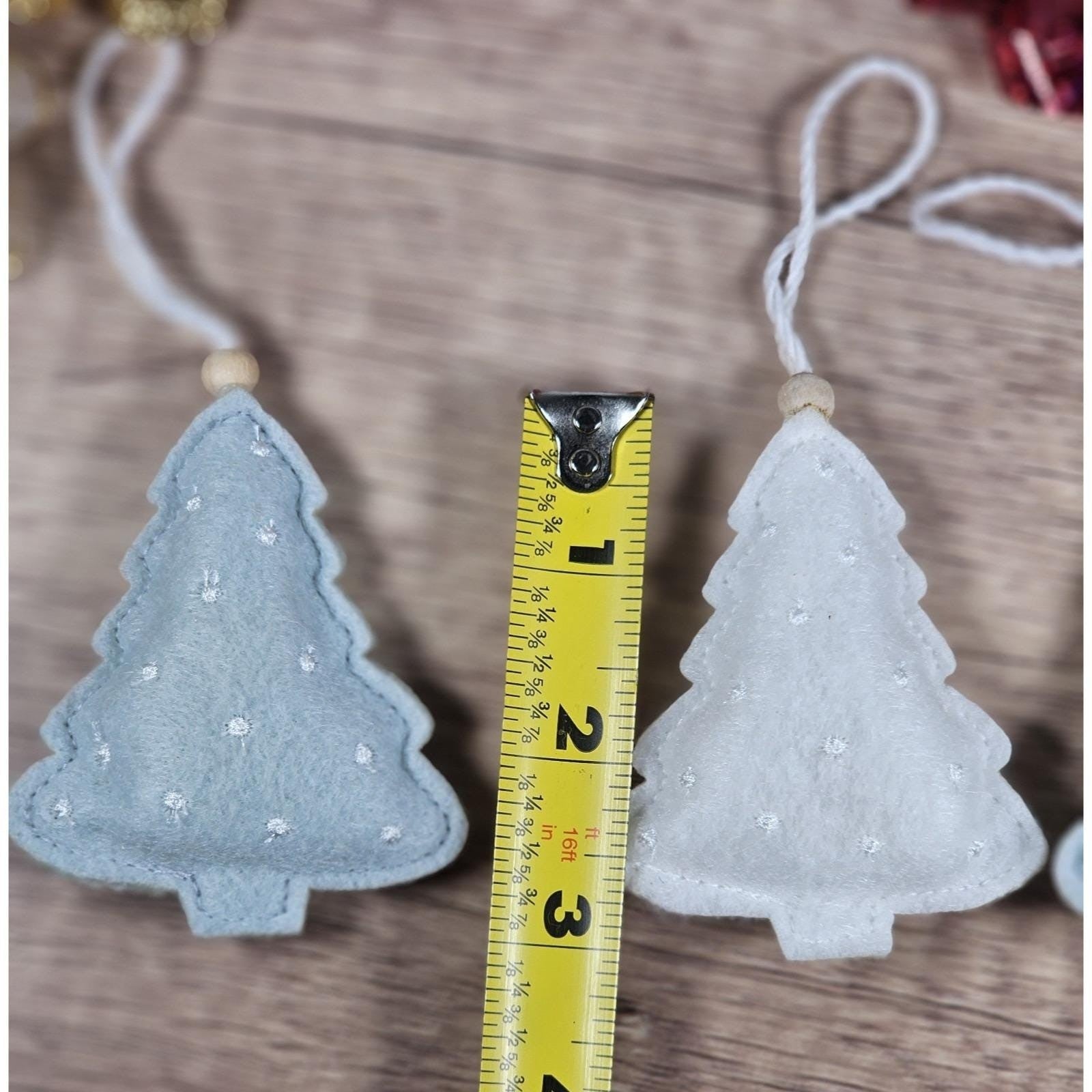Felt Christmas Tree Ornaments Gray White Sparkle Set of 3