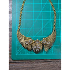 Vintage Gold Tone Winged Heart Rhinestone Statement Necklace