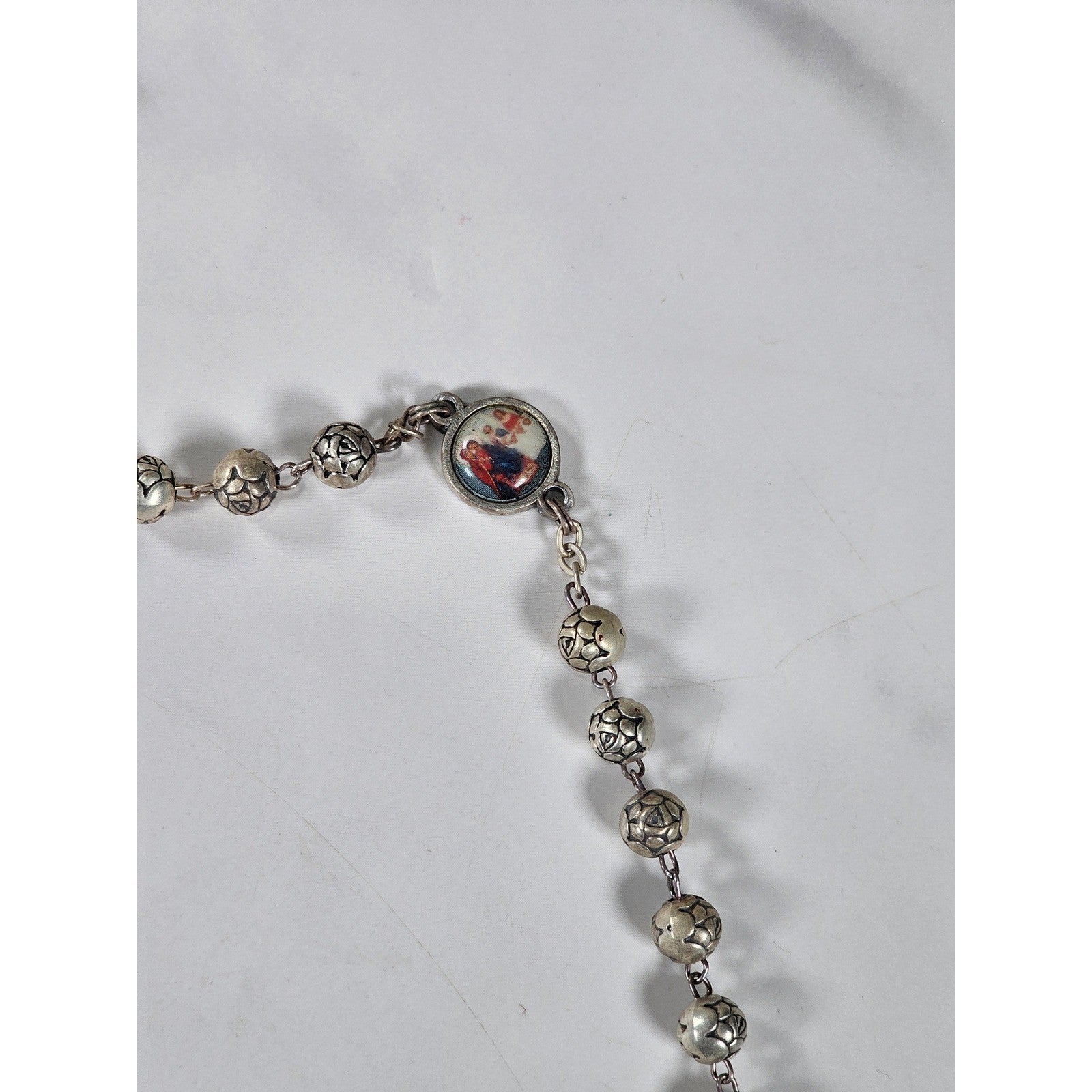 Vintage Rosary Necklace Sacred Heart Cross Religious Medal Beaded