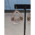 Vintage Black Teardrop Dangle Earrings with Etched Scroll Design