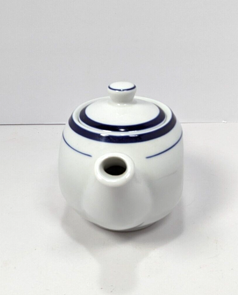 Lubiana Small Polish  Blue Trim Ceramic Stoneware Teapot Made In Poland