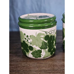 Vintage Grape Leaf Canisters with Lids – Set of 2 – Green Ceramic