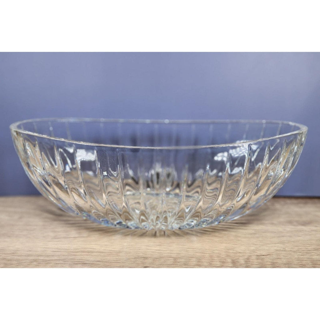 Vintage Cut Crystal Oval Bowl Starburst Pattern Textured Sides